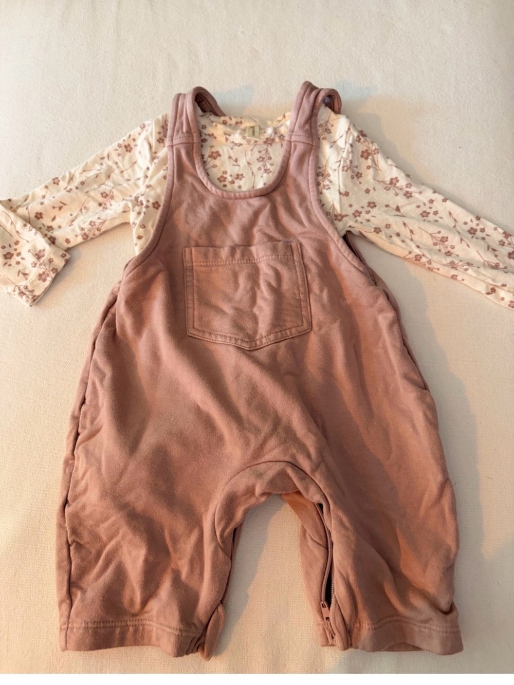 Gunamuna Pink Mauve One-Piece Overalls with Floral Bodysuit